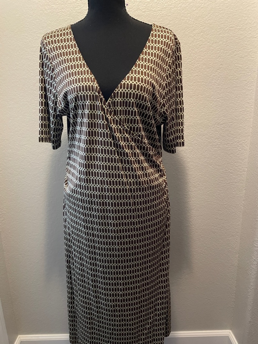 Tommy Bahama Brown Geometric Wrap Midi Dress